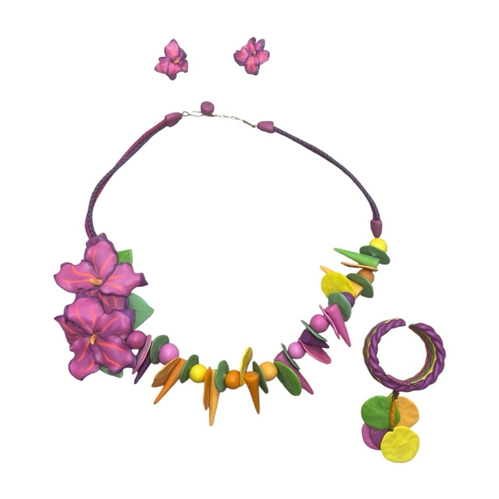 VINTAGE RARE 90S LIBBY NICHOLSON FLORAL Necklace and Earring Set